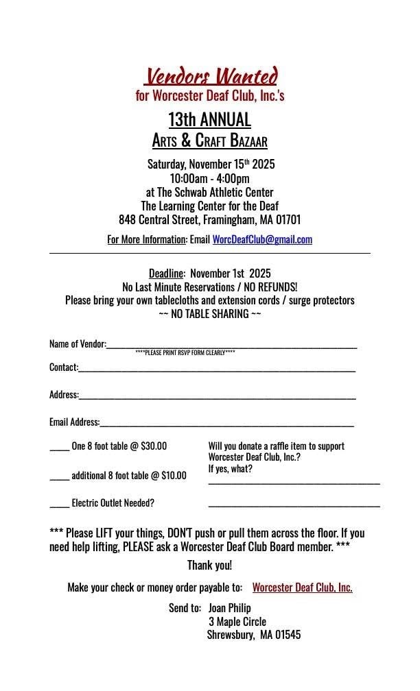 VENDORS WANTED – 13TH ANNUAL ARTS & CRAFT BAZAAR