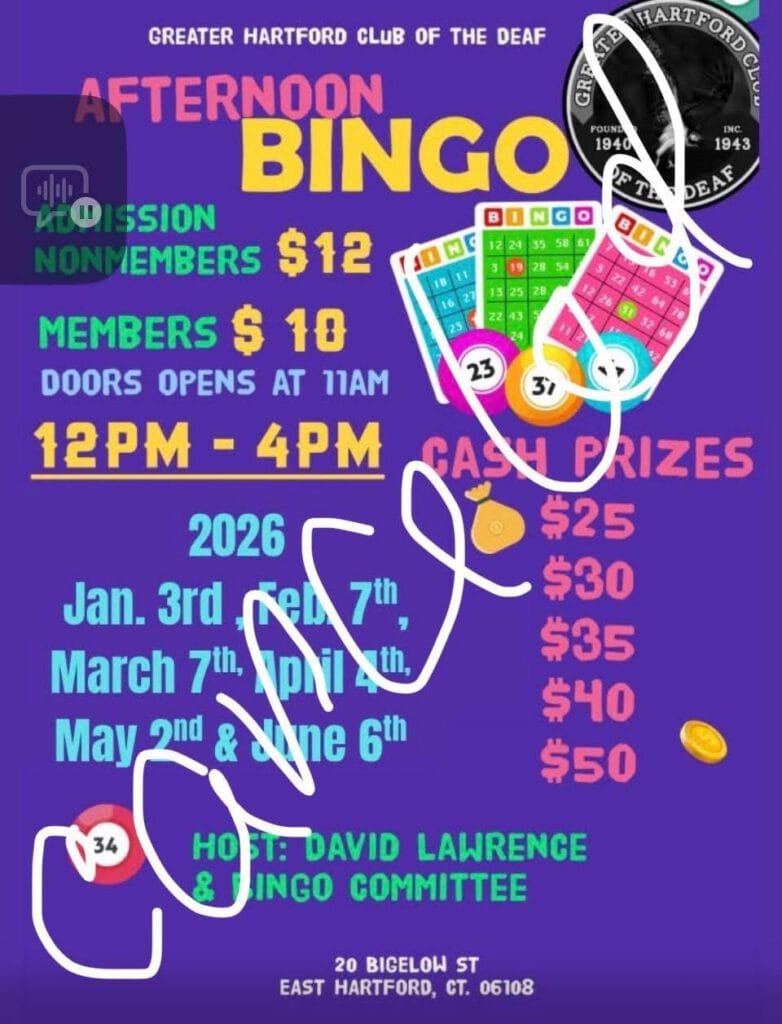 AFTERNOON BINGO -CANCELLED